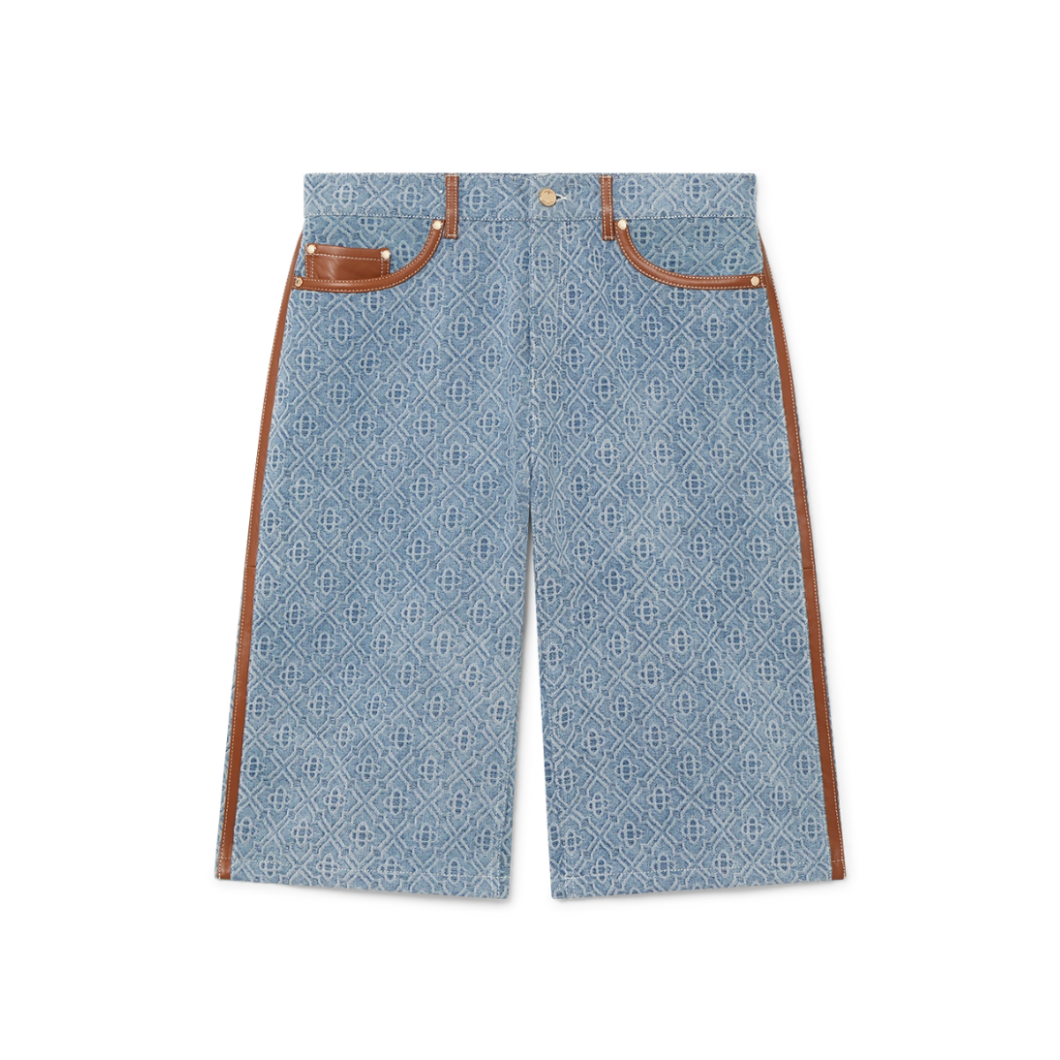 Diamond Monogram Denim Leather Trim Shorts