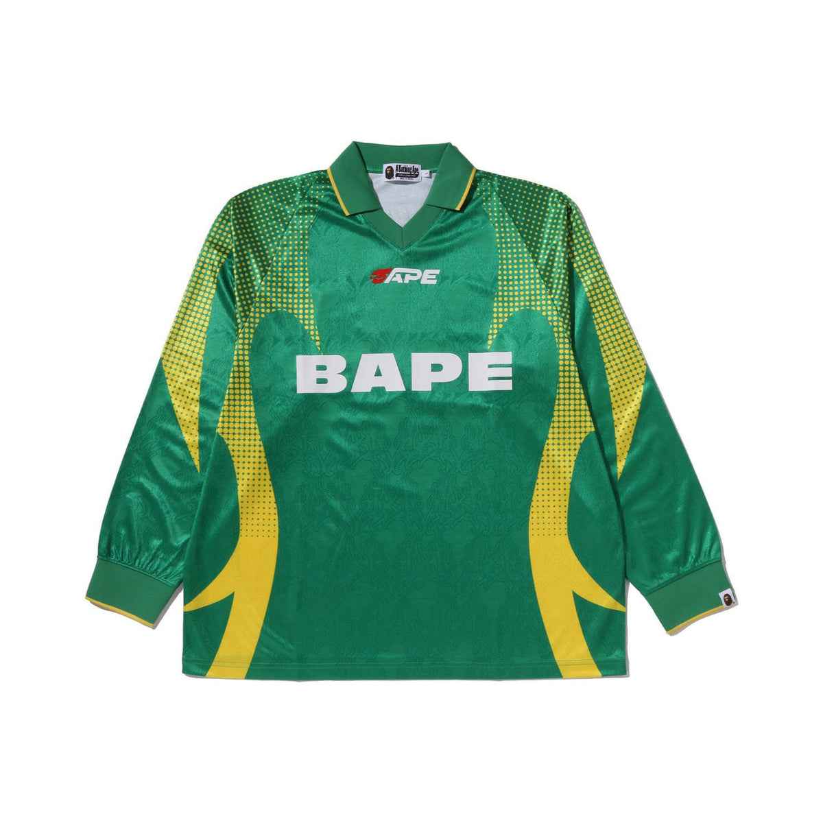 BAPE APE FLAME MONOGRAM JACQUARD LOGO RELAXED FIT FOOTBALL JERSEY – GREEN, Produktansicht 1
