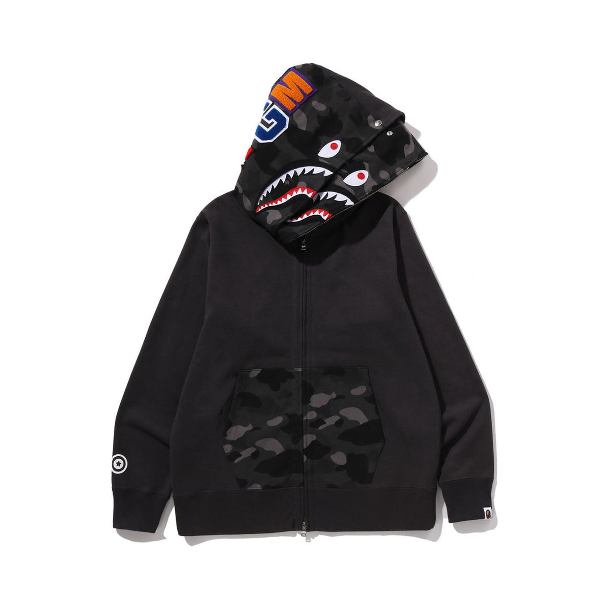BAPE COLOR CAMO SHARK FULL ZIP DOUBLE HOODIE – BLACK, Produktansicht 1