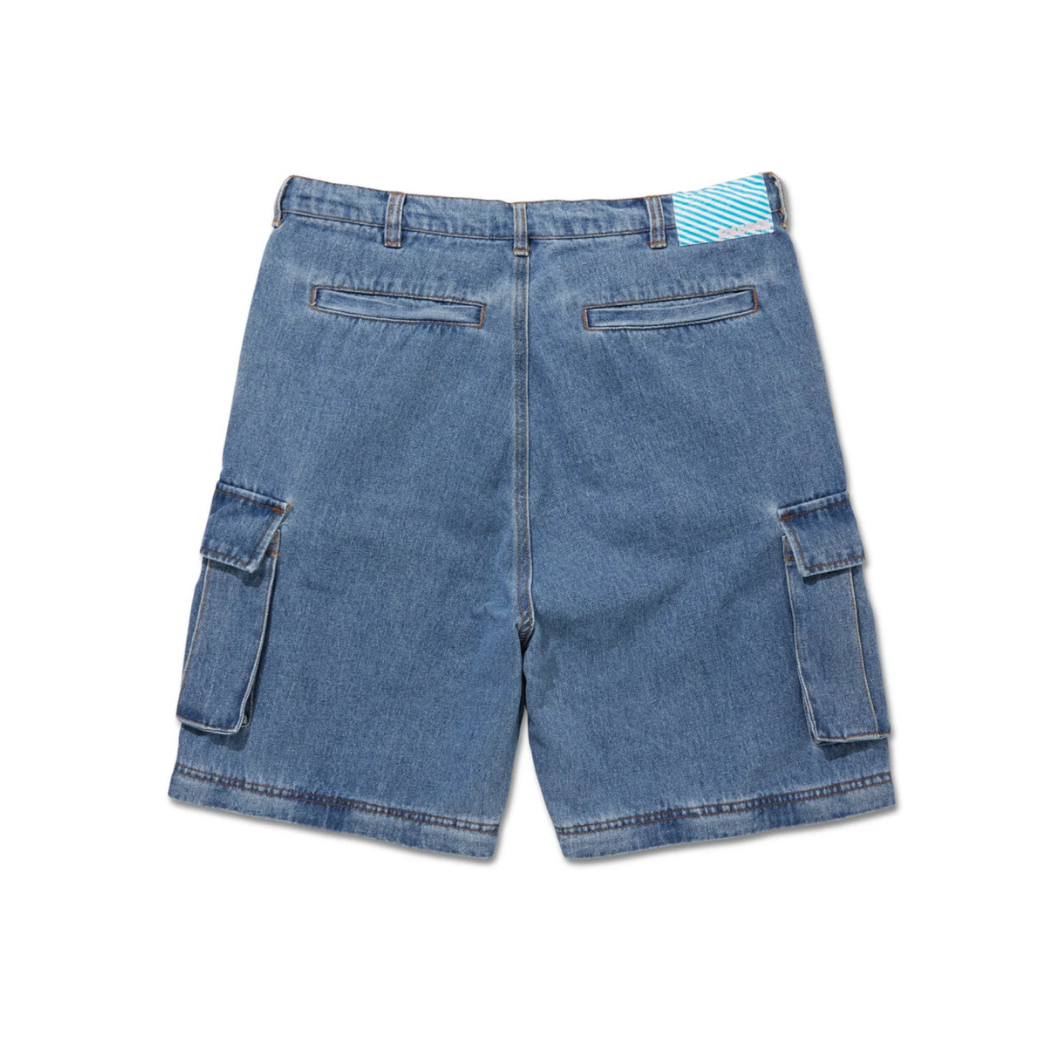 2WAY WASHED DENIM CARGO PANTS - BLUE
