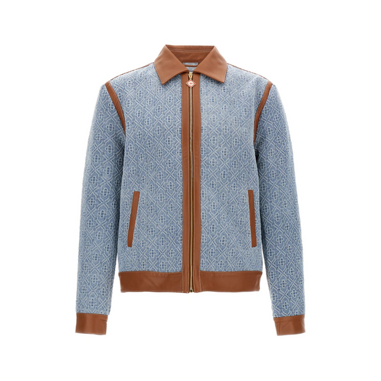Casablanca Diamond Monogram Denim Leather Trim Jacket