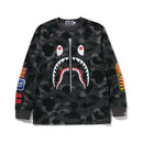 BAPE Color Camo Shark Longsleeve in Schwarz – Vorderansicht