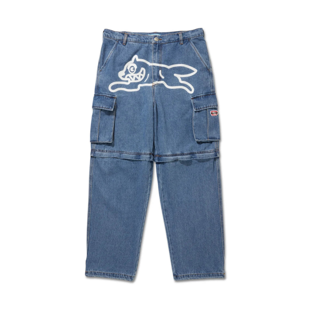 2WAY WASHED DENIM CARGO PANTS - BLUE
