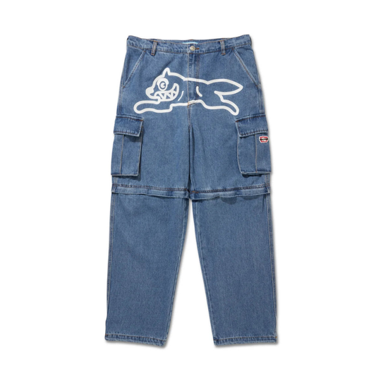 2WAY WASHED DENIM CARGO PANTS - BLUE
