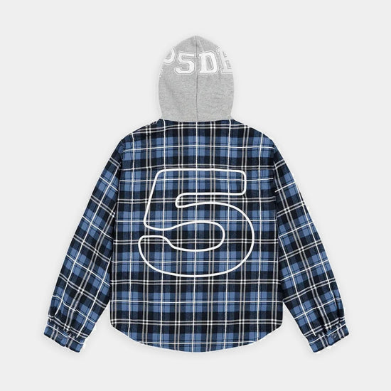 Sp5der Hooded Zip Flannel Shirt Jacket – Blue Plaid