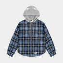Sp5der Hooded Zip Flannel Shirt Jacket – Blue Plaid – Vorderseite