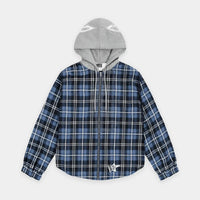 Sp5der Hooded Zip Flannel Shirt Jacket – Blue Plaid – Vorderseite